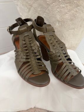 Gianni Bini Olive Woven Leather High Heel Sandals